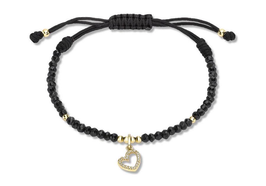 9ct Yellow Gold 0.07ct Diamond Heart Charm Black Spinel Adjustable Bracelet - NiaYou Jewellery