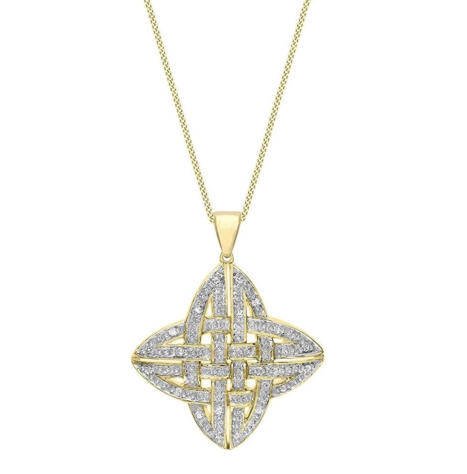 9ct Yellow Gold 0.10ct Diamond Celtic Cross Pendant Necklace - NiaYou Jewellery