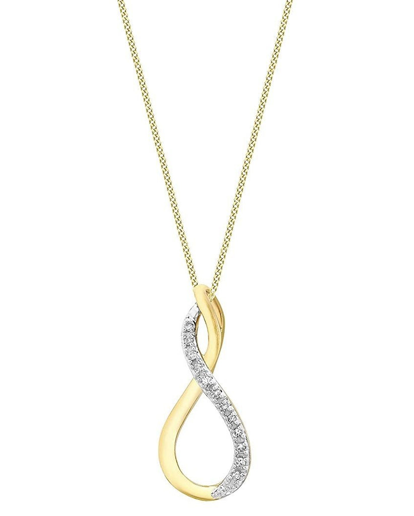 9ct Yellow Gold 0.10ct Diamond Infinity Pendant Necklace - NiaYou Jewellery