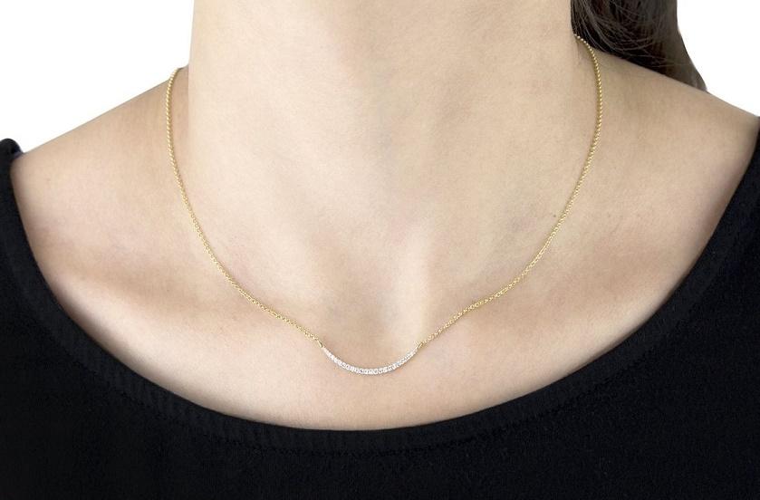 9ct Yellow Gold 0.15 ct Diamond Curved Bar Adjustable Necklace - NiaYou Jewellery