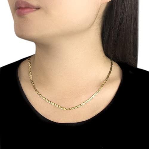 9ct Yellow Gold 3 Plait Herringbone Curb Chain Necklace of 43cm - NiaYou Jewellery