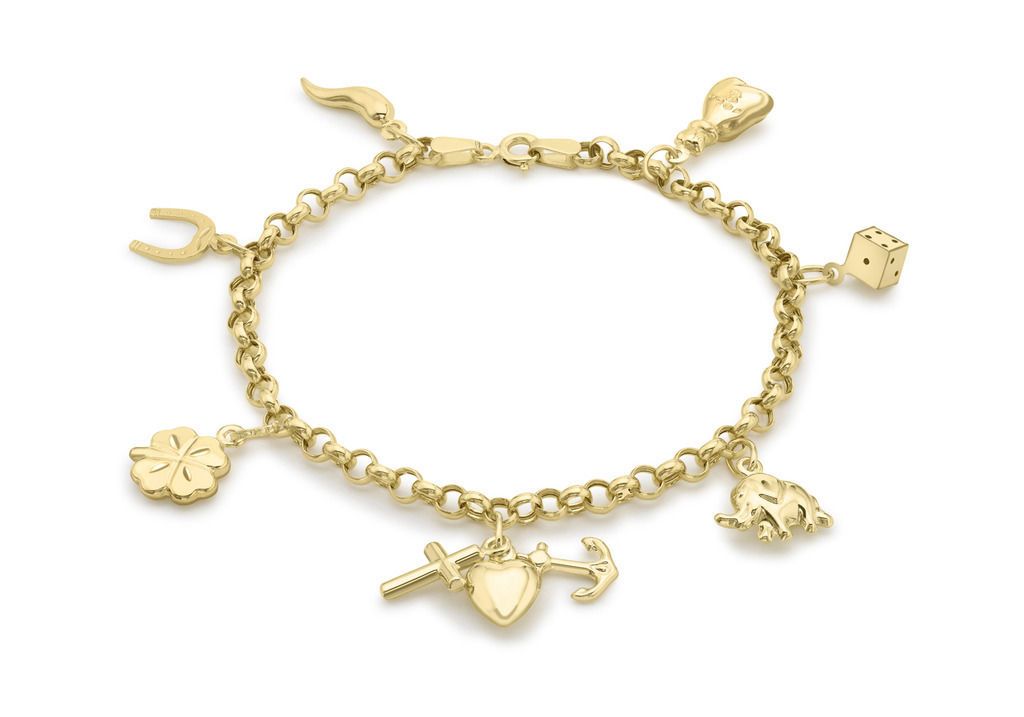 9ct Yellow Gold 7 Lucky Charm Ladies Bracelet - NiaYou Jewellery