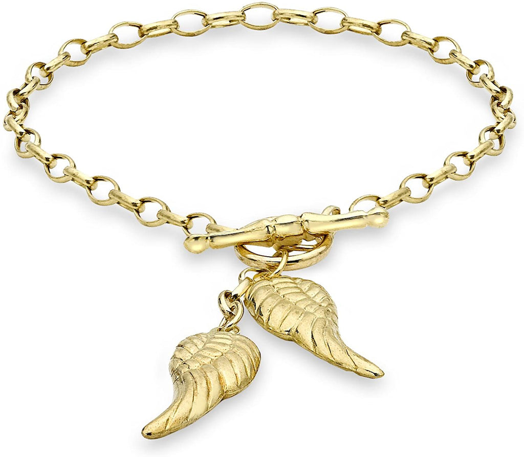 9ct Yellow Gold Angel Wings T-Bar Ladies Bracelet 18cm - NiaYou Jewellery