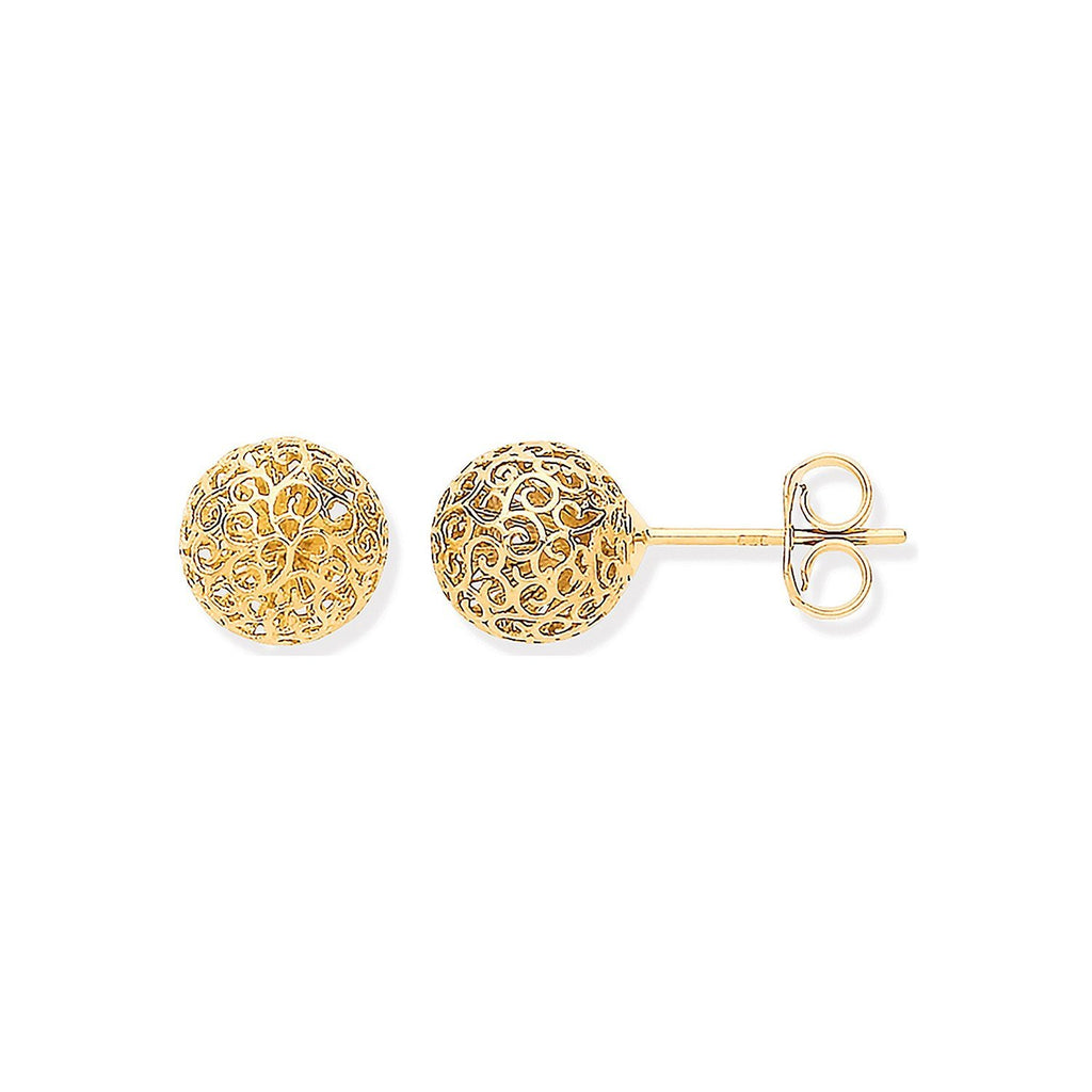 9ct Yellow Gold Ball Filigree Stud Earrings - NiaYou Jewellery