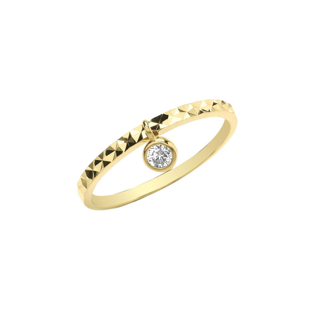 9ct Yellow Gold Band Ring with Cubic Zirconia Charm - NiaYou Jewellery
