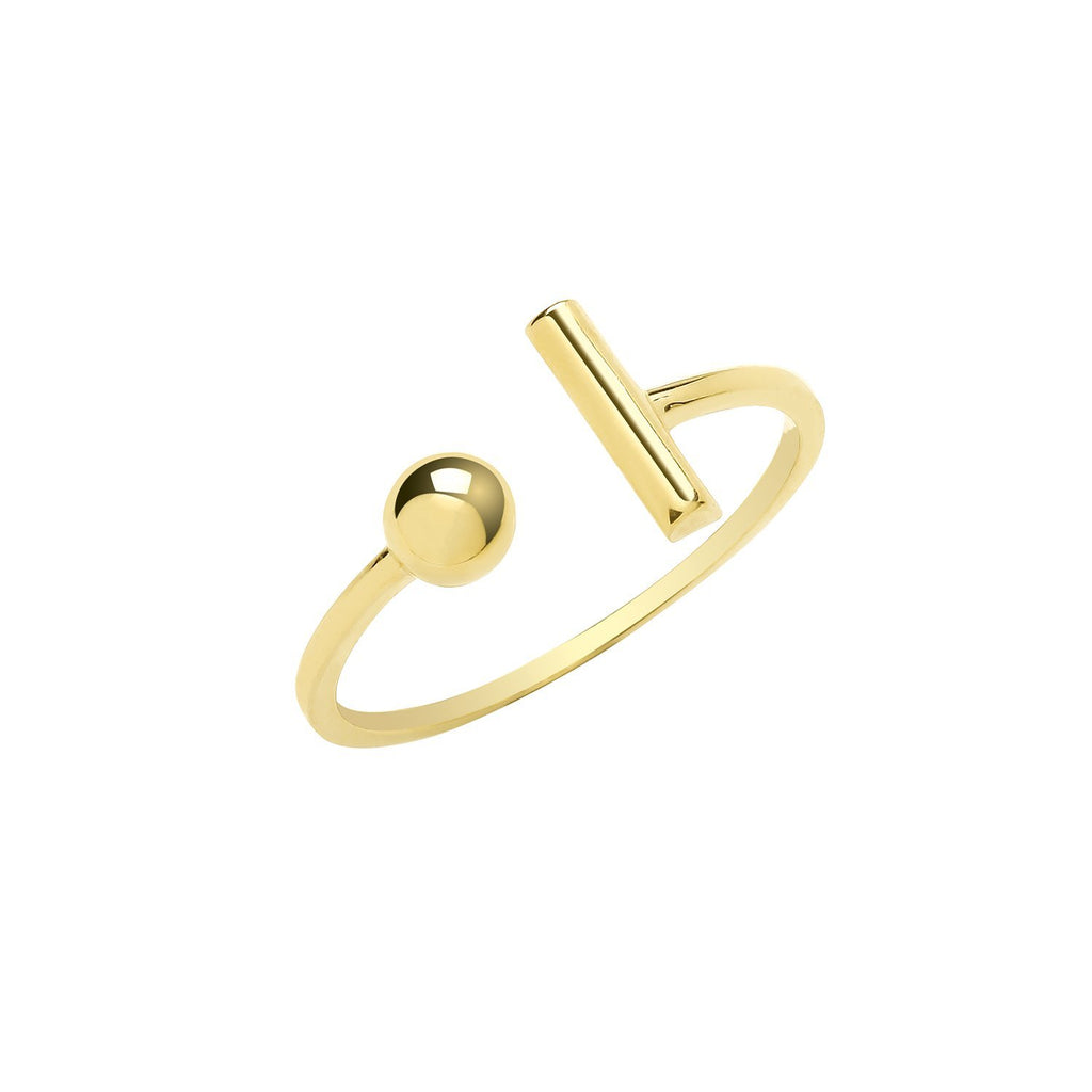 9ct Yellow Gold Bar and Bead Open Ring - NiaYou Jewellery