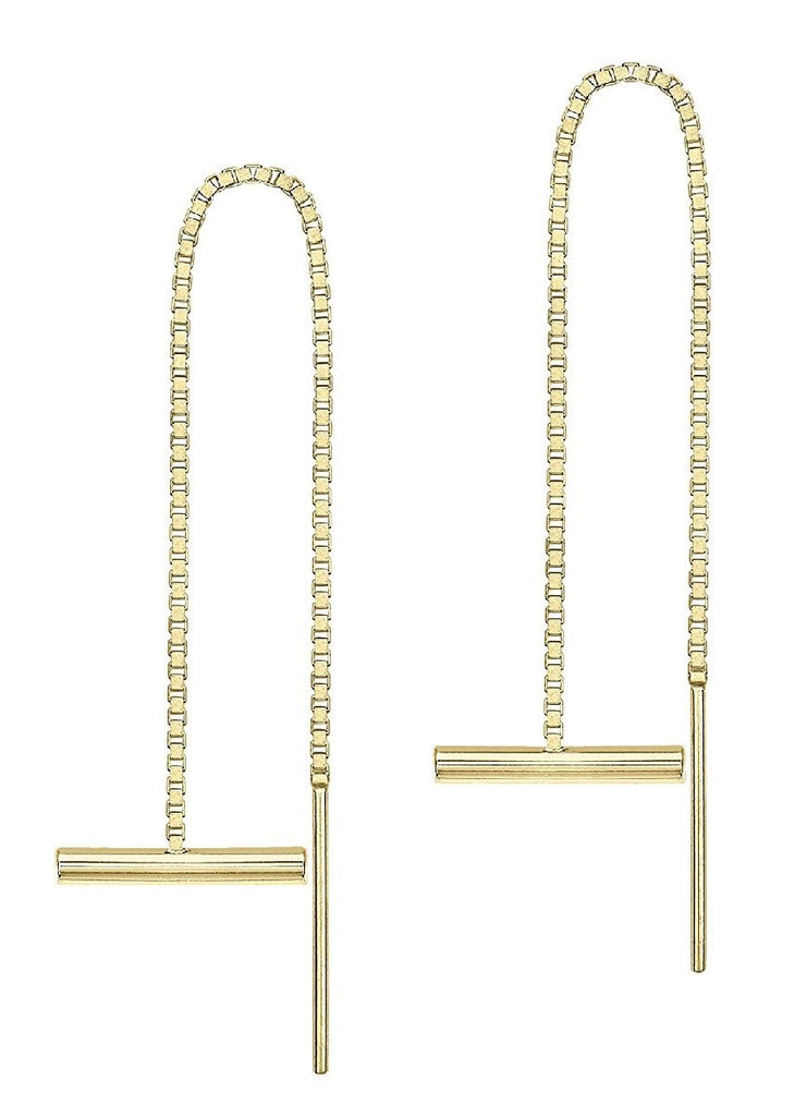 9ct Yellow Gold Bar Pull-Through-Chain Drop Earrings - NiaYou Jewellery
