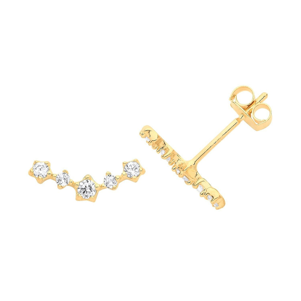 9ct Yellow Gold Bar Star Stud Earrings with Cubic Zirconia - NiaYou Jewellery