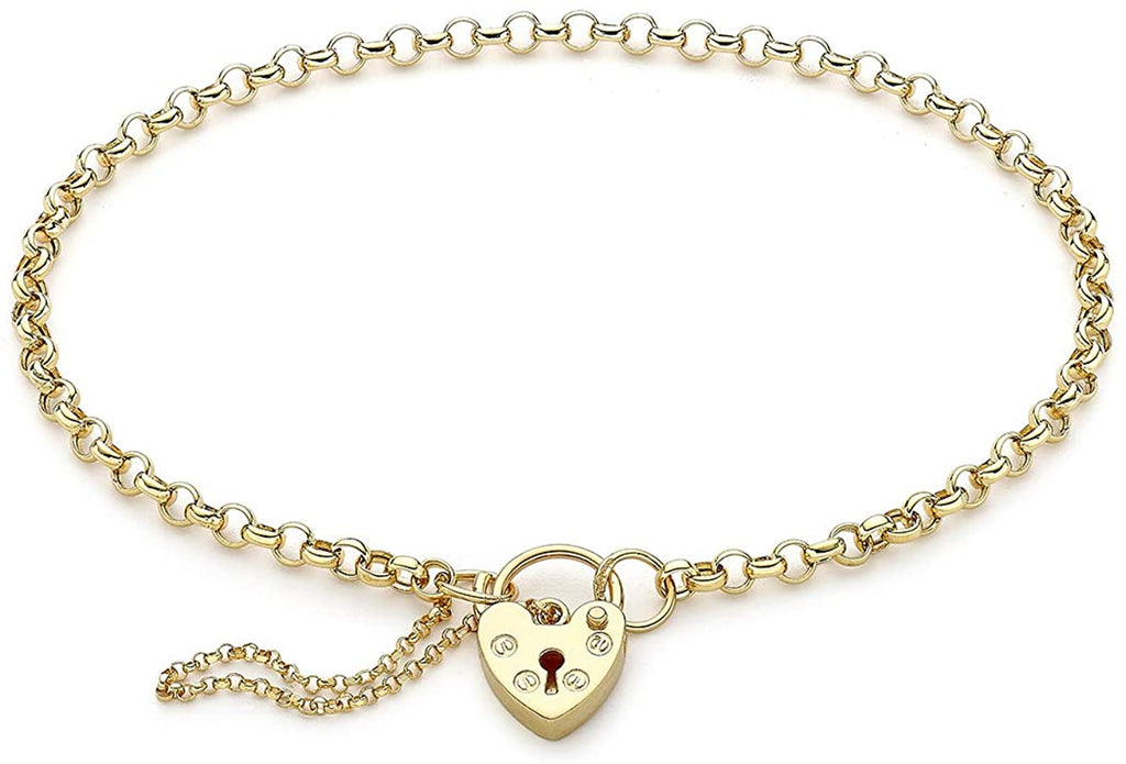 9ct Yellow Gold Belcher Chain Padlock and Safety Chain Bracelet - NiaYou Jewellery