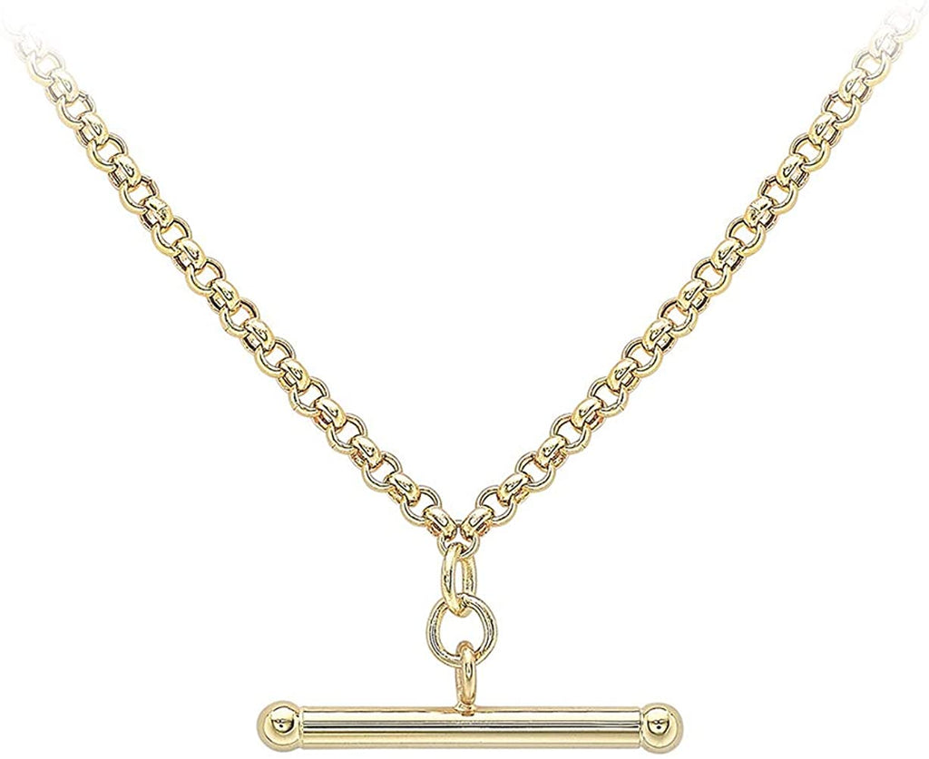 9ct Yellow Gold Belcher Chain T- Bar Necklace Albert Clasp - NiaYou Jewellery