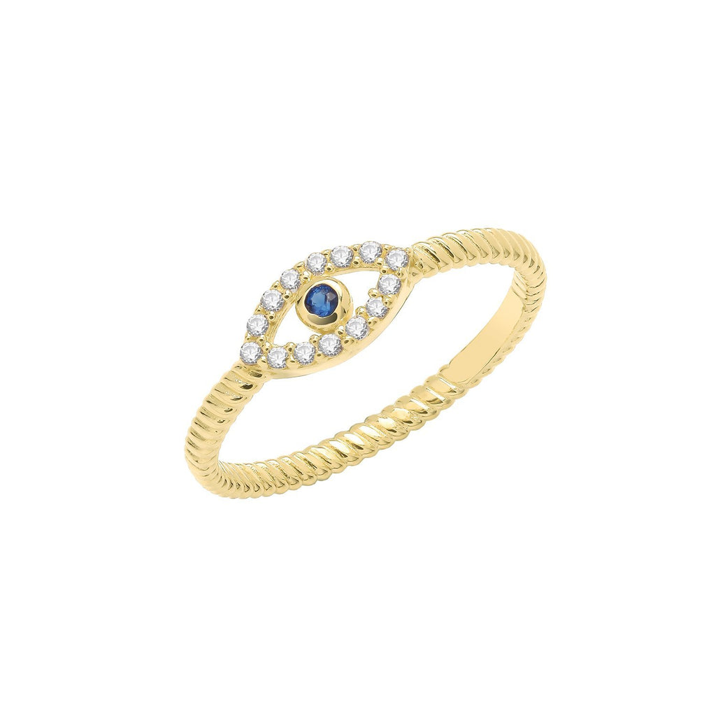 9ct Yellow Gold Blue CZ Evil Eye Twist Band Ring - NiaYou Jewellery