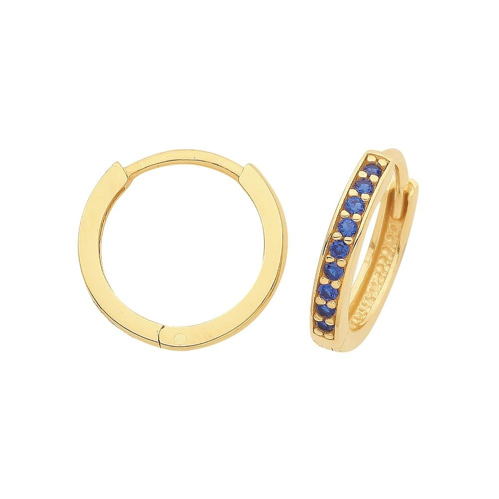 9ct Yellow Gold Blue CZ Hinged Hoop Earrings - NiaYou Jewellery