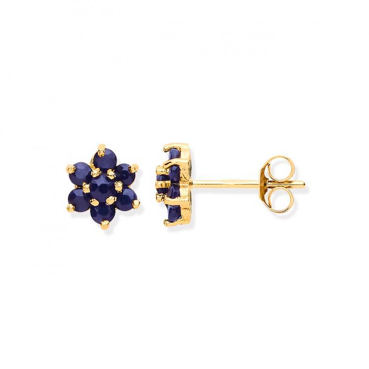 9Ct Yellow Gold Blue Sapphire Flower Stud Earrings - NiaYou Jewellery