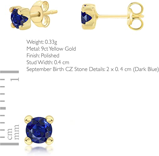 9ct Yellow Gold Blue Sapphire September Birthstone Stud Earring - NiaYou Jewellery