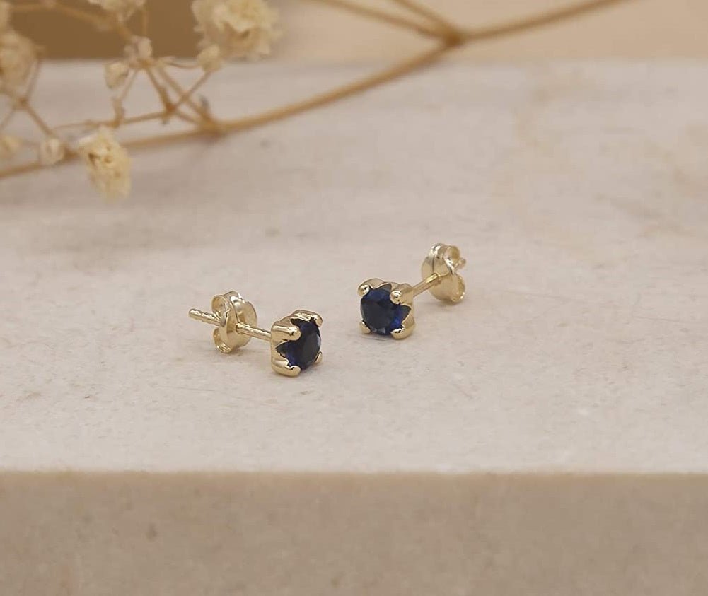 9ct Yellow Gold Blue Sapphire September Birthstone Stud Earring - NiaYou Jewellery