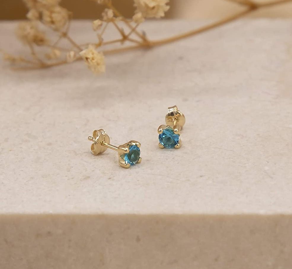 9ct Yellow Gold Blue Topaz December Birthstone Stud Earring - NiaYou Jewellery
