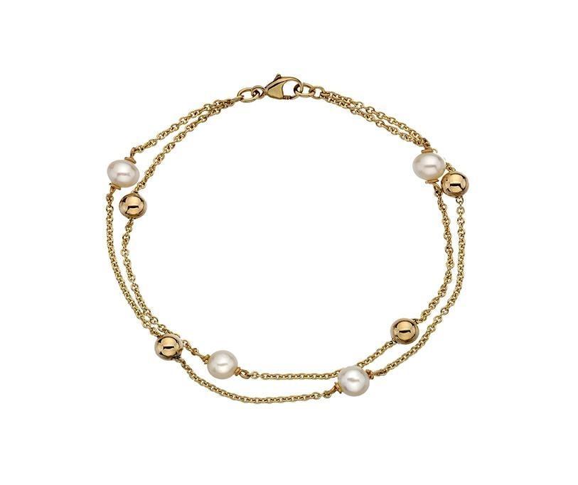 9ct Yellow Gold Bracelet with Balls and Freshwater Pearls - NiaYou Jewellery