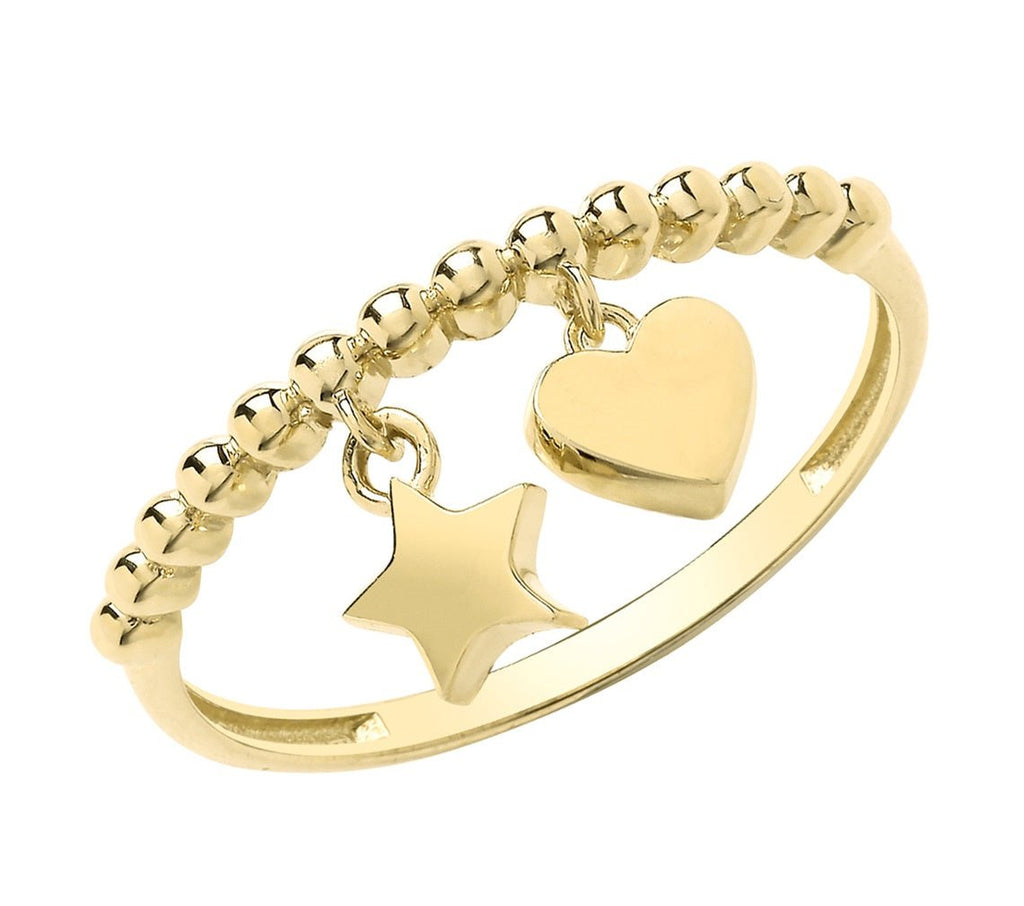 9ct Yellow Gold Bubble Ring with Heart and Star Charm - NiaYou Jewellery