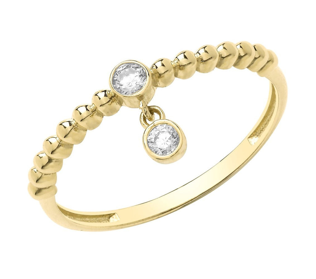9ct Yellow Gold Bubble Ring with Round Cubic Zirconia Charm - NiaYou Jewellery