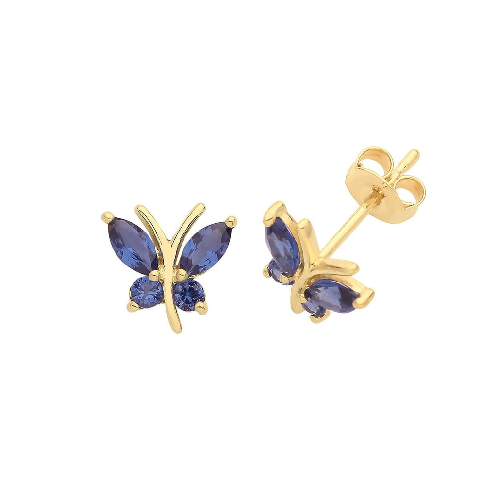 9ct Yellow Gold Butterfly with Blue Sapphire Stud Earrings - NiaYou Jewellery