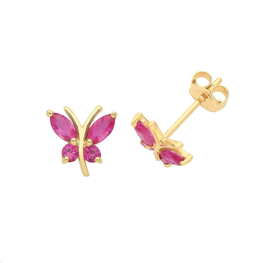 9ct Yellow Gold Butterfly with Red Ruby Stud Earrings - NiaYou Jewellery
