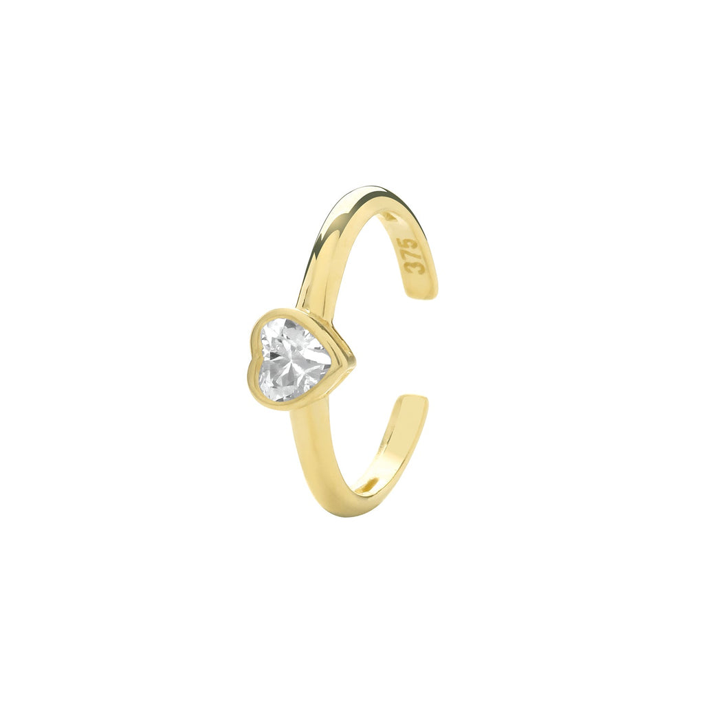 9ct Yellow Gold Cartilage Single Ear Cuff with CZ Heart - NiaYou Jewellery