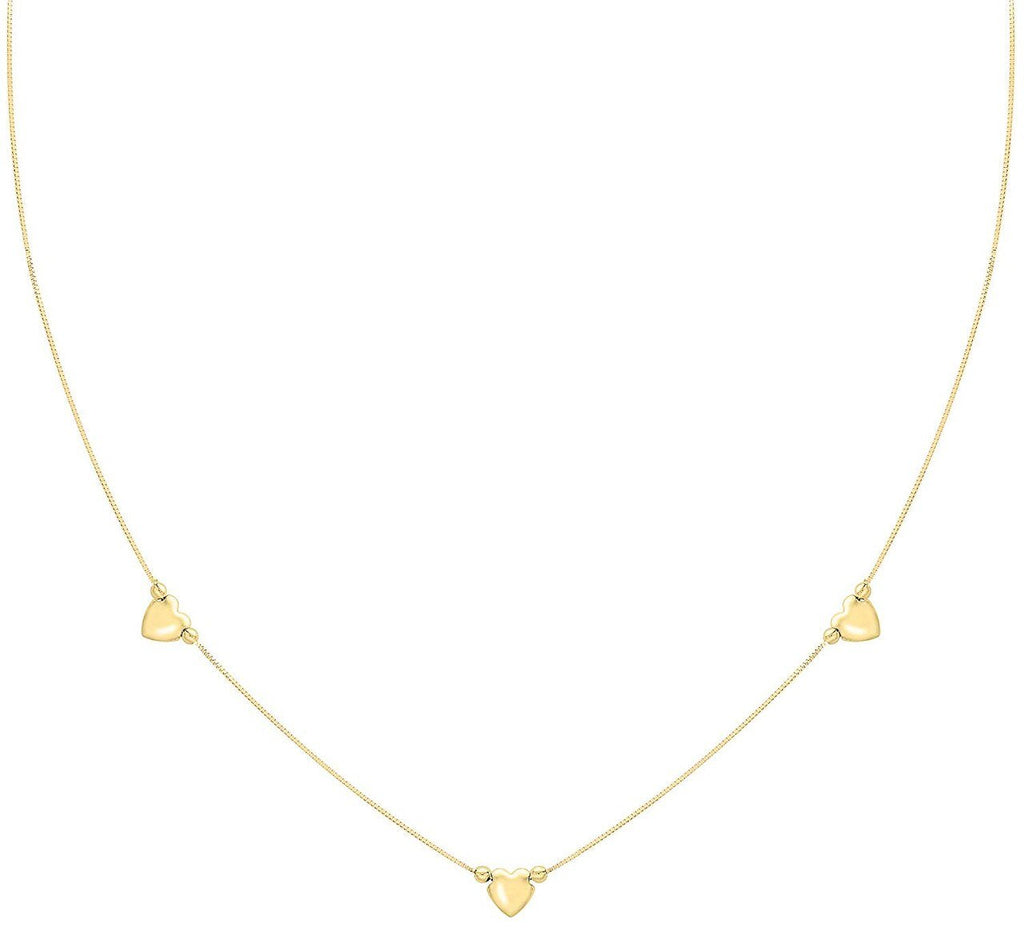 9ct Yellow Gold Chain with Three Hearts Necklace 42cm - NiaYou Jewellery