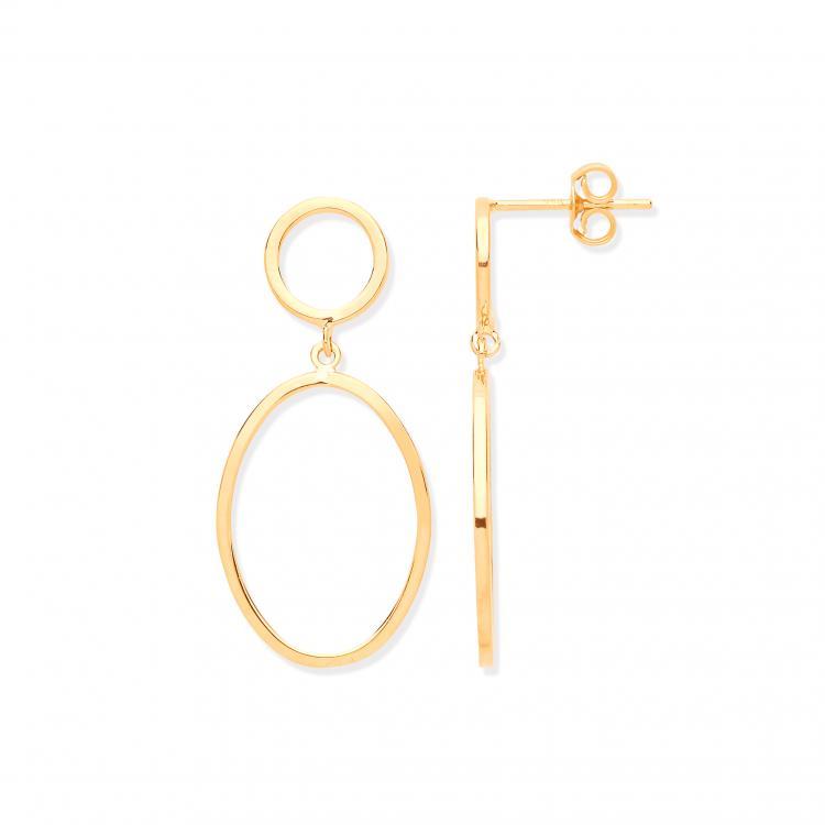 9ct Yellow Gold Circle and Oval Hoop Drop Earrings - NiaYou Jewellery