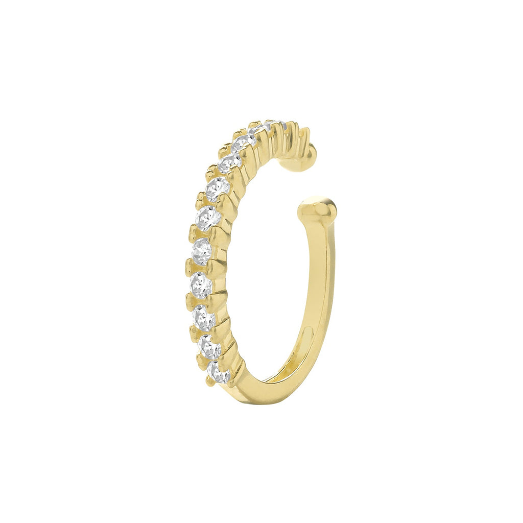 9ct Yellow Gold Clear Cubic Zirconia Cartilage Single Ear Cuff - NiaYou Jewellery