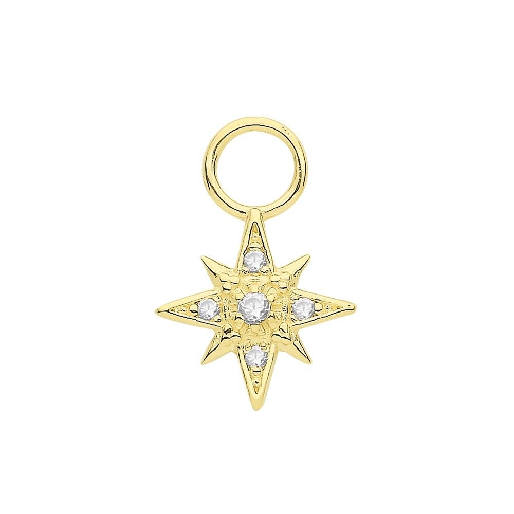 9ct Yellow Gold Clear CZ North Star Hoop Earring Charm - NiaYou Jewellery