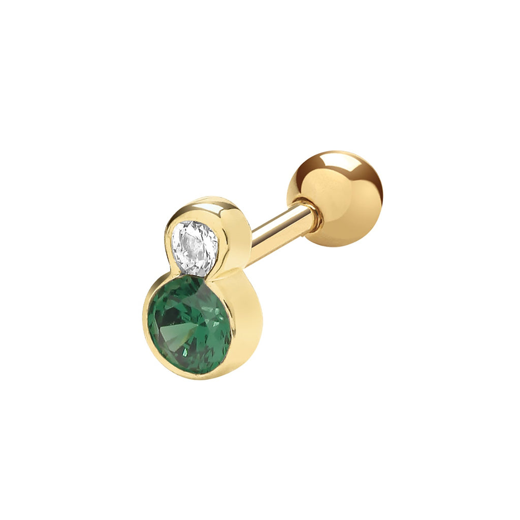 9ct Yellow Gold Clear Green Cubic Zirconia Cartilage Piercing Stud Earring - NiaYou Jewellery