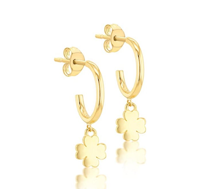 9ct Yellow Gold Clover Charm on Hoop Earrings - NiaYou Jewellery