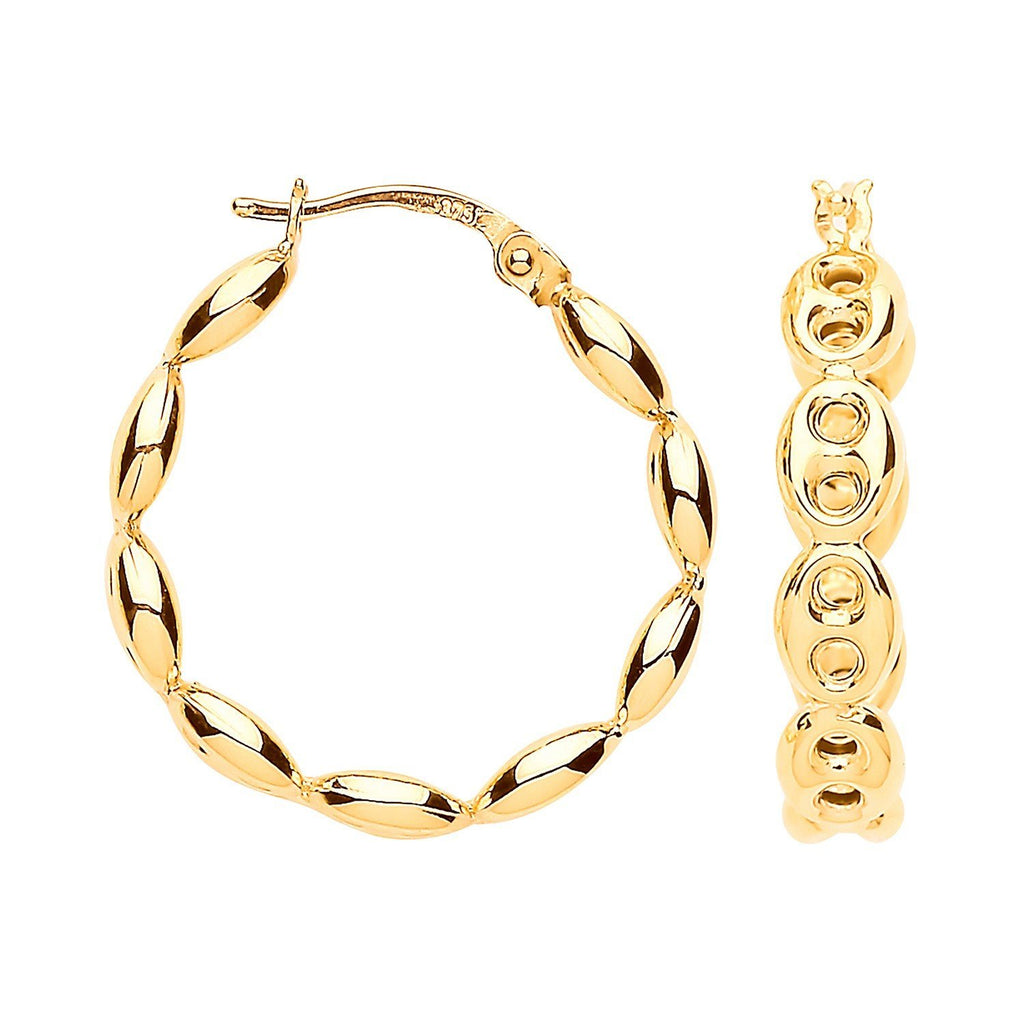 9ct Yellow Gold Coffe Bean Hoop Earrings 20 MM - NiaYou Jewellery