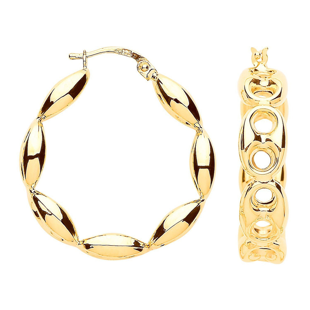 9ct Yellow Gold Coffe Bean Hoop Earrings 30 MM - NiaYou Jewellery