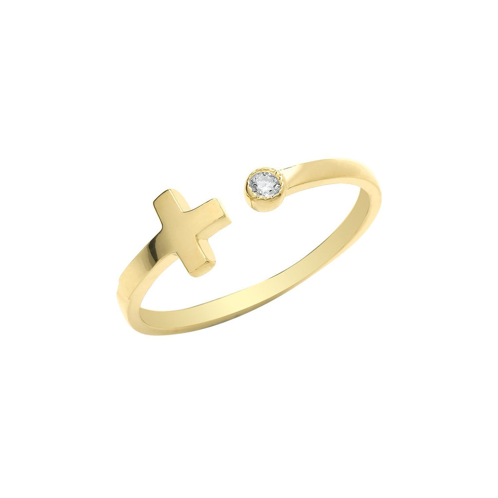 9ct Yellow Gold Cross Open Ring with Cubic Zirconia - NiaYou Jewellery