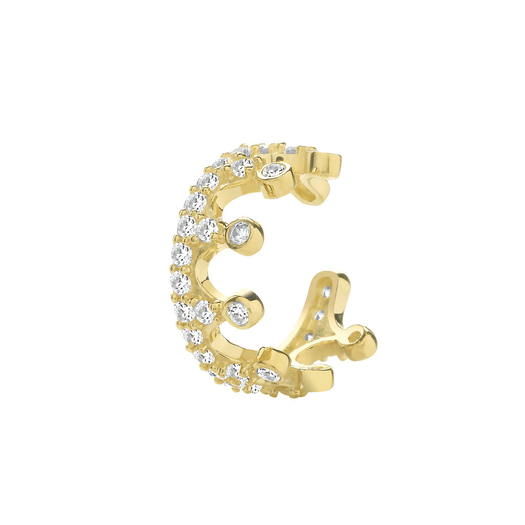 9ct Yellow Gold Crown Cubic Zirconia Cartilage Single Ear Cuff - NiaYou Jewellery