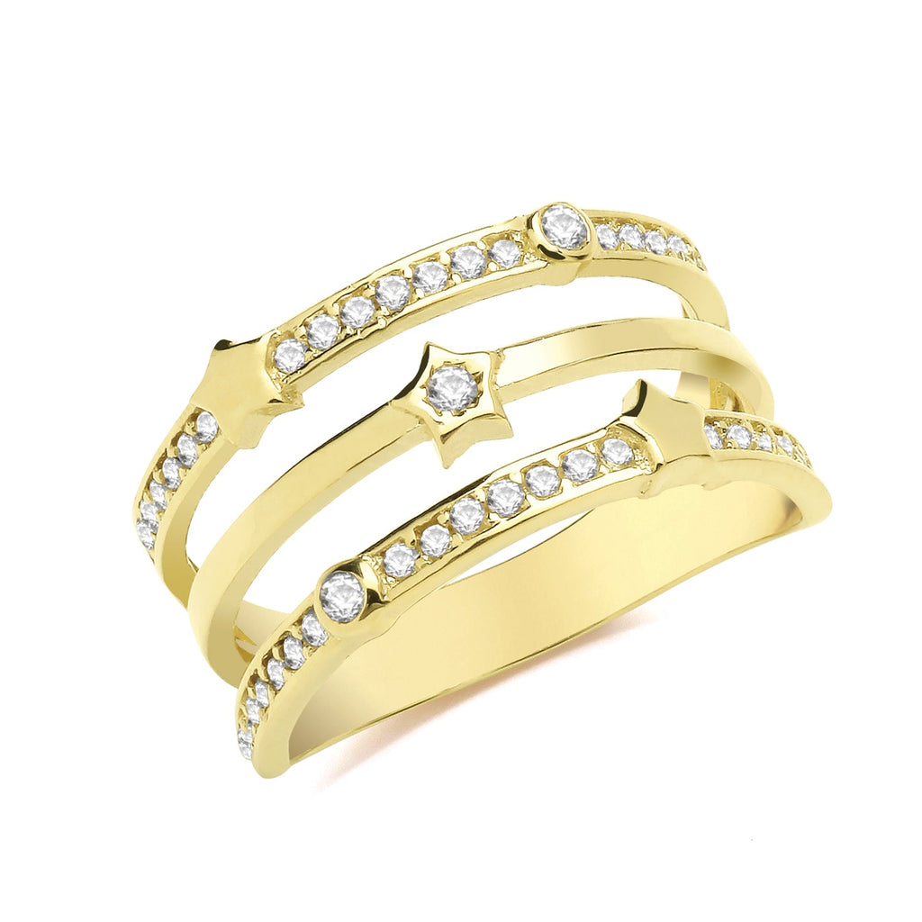 9ct Yellow Gold Cubic Zirconia 3 Band Star Ring - NiaYou Jewellery