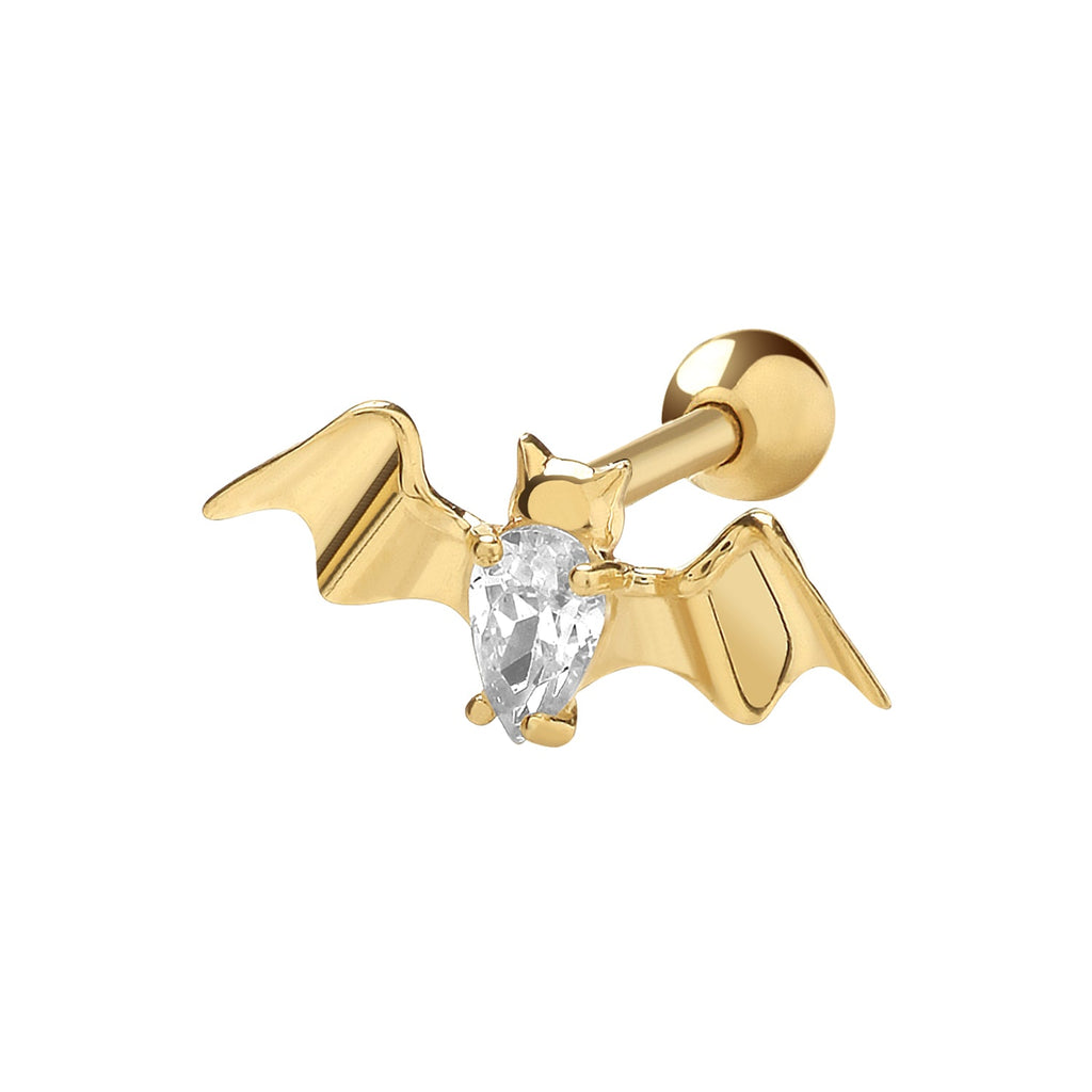 9ct Yellow Gold Cubic Zirconia Bat Cartilage Post Stud Earring - NiaYou Jewellery