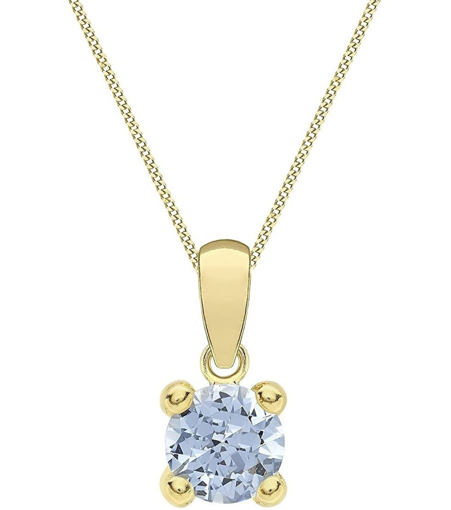 9ct Yellow Gold Cubic Zirconia Birthstone March Pendant Necklace - NiaYou Jewellery