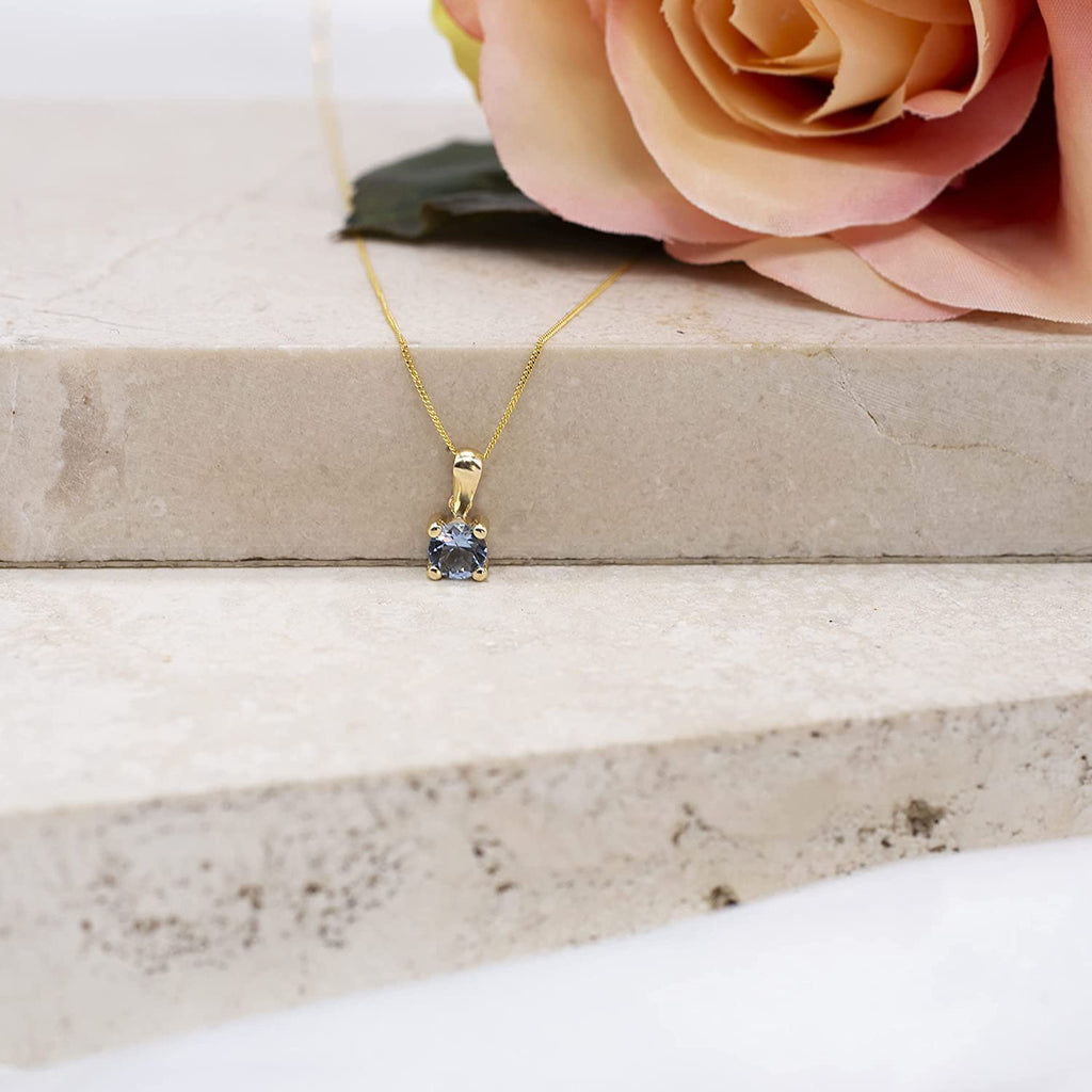 9ct Yellow Gold Cubic Zirconia Birthstone March Pendant Necklace - NiaYou Jewellery