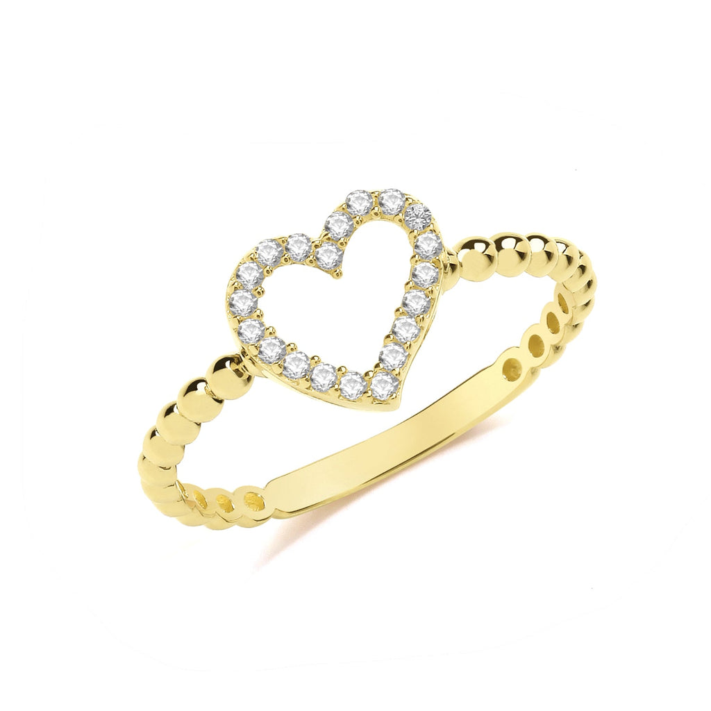 9ct Yellow Gold Cubic Zirconia Bobble Heart Ring - NiaYou Jewellery