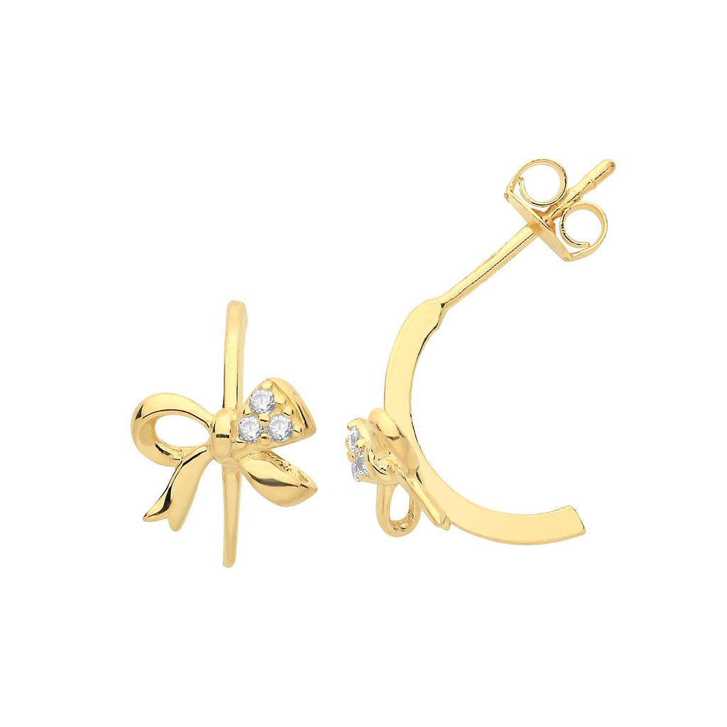 9ct Yellow Gold Cubic Zirconia Bow Stud Earrings - NiaYou Jewellery