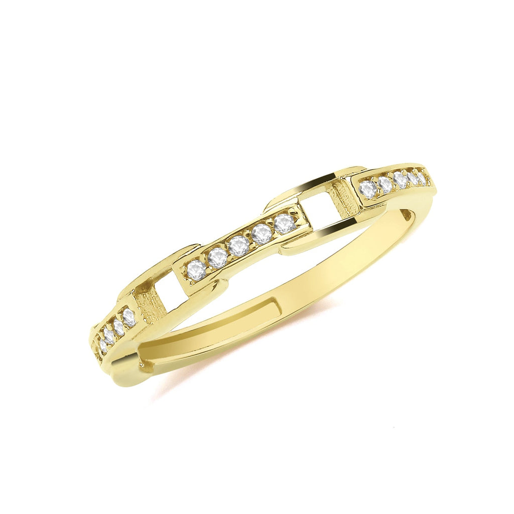 9ct Yellow Gold Cubic Zirconia Chain Link Ring - NiaYou Jewellery