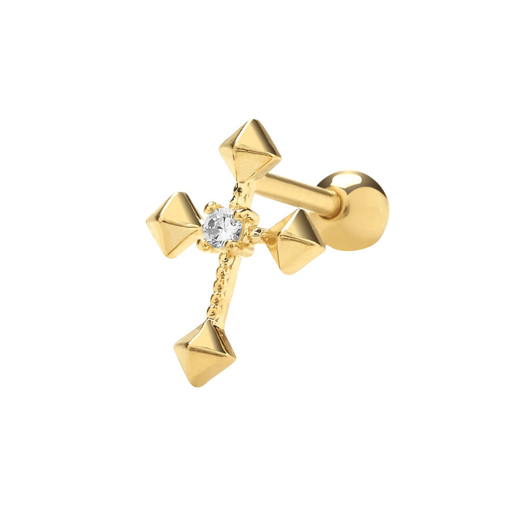 9ct Yellow Gold Cubic Zirconia Cross Cartilage Post Stud Earring - NiaYou Jewellery