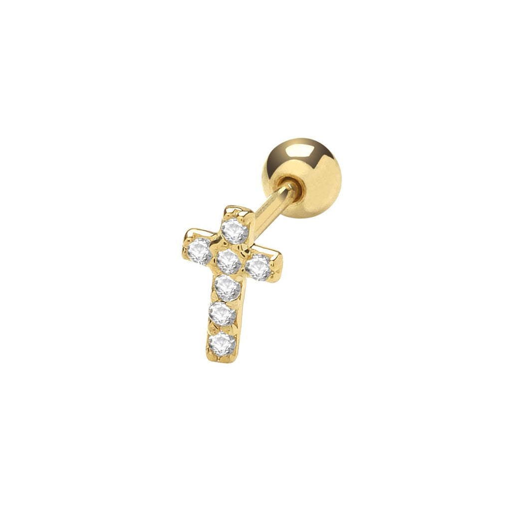 9ct Yellow Gold Cubic Zirconia Cross Cartilage Stud Earring - NiaYou Jewellery
