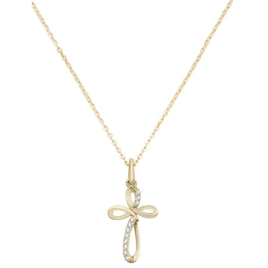 9ct Yellow Gold Cubic Zirconia Cross Pendant Necklace - NiaYou Jewellery
