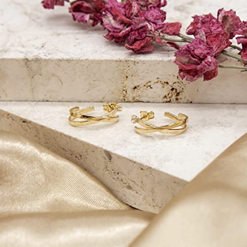 9ct Yellow Gold Cubic Zirconia Crossover Half-Hoop Earrings - NiaYou Jewellery