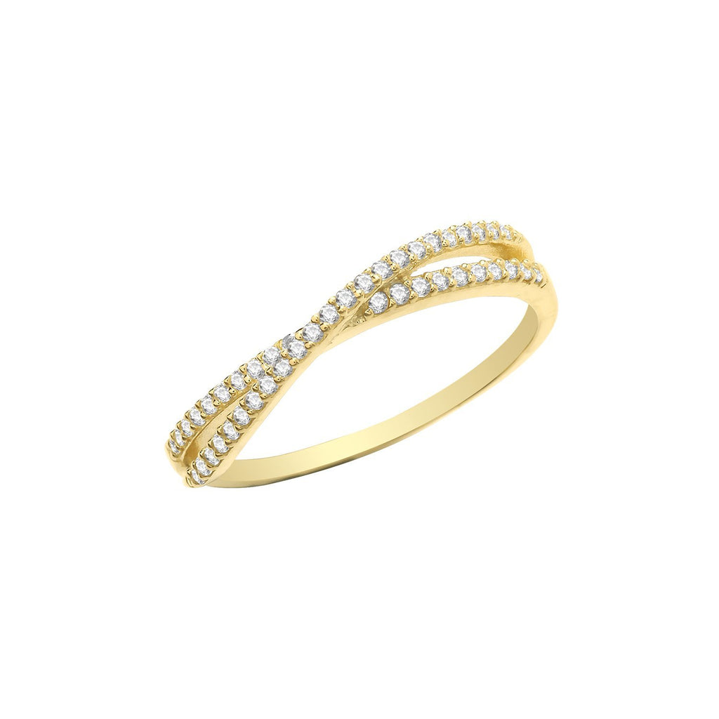 9ct Yellow Gold Cubic Zirconia Crossover Ring - NiaYou Jewellery