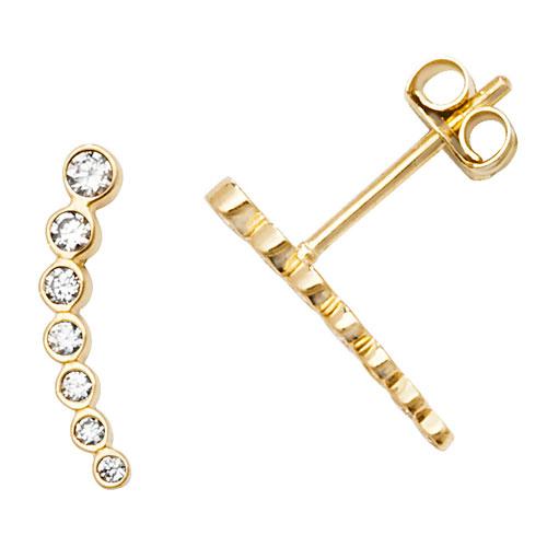 9ct Yellow Gold Cubic Zirconia Curved Bar Stud Earrings - NiaYou Jewellery