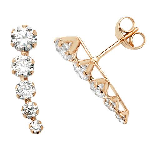 9ct Yellow Gold Cubic Zirconia Curved Climber Stud Earrings - NiaYou Jewellery